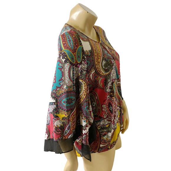 JENNIE & MARLIS Womens Size Large Bell Sleeve Keyhole Neck Faux Wrap Boho Shirt - Picture 3 of 10